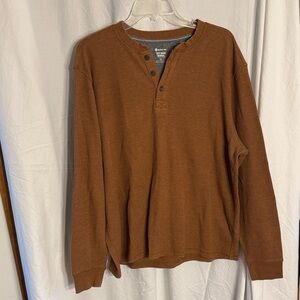 Men's Long-Sleeve Waffle Henley Shirt - Brown
